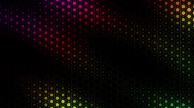 Abstract halftone dot background with colorful neon gradients, vibrant dotted pattern animation, glowing circular mesh texture for digital backdrop