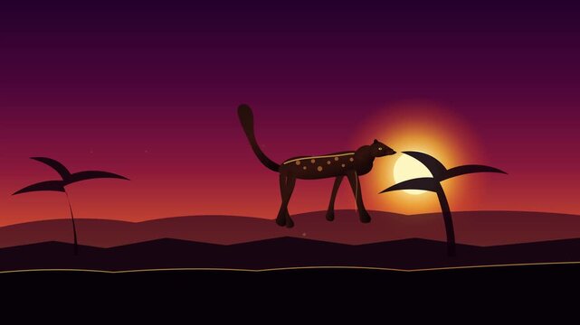 Leopard Running at Sunset Silhouette
