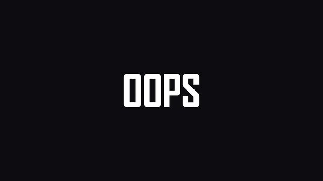 Oops word text glitch transition effect animation on black screen background with neon colors.