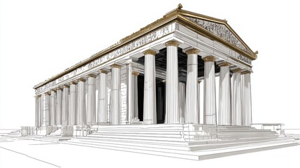 Obraz premium Classical Greek Temple Architecture with Columns and Detailed Design