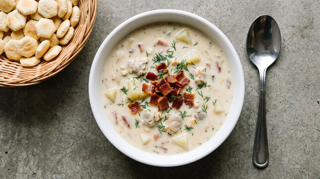 Clam chowder with crackers