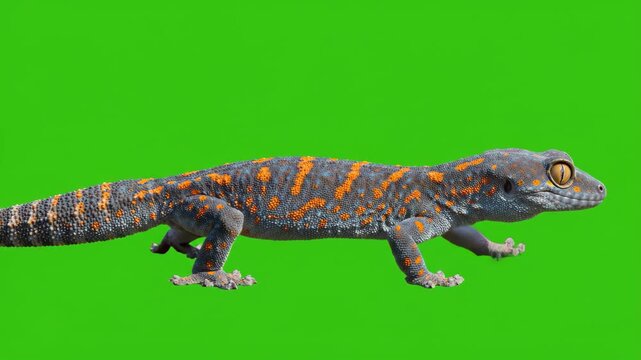 Gecko Walking Across Green Screen Background in Studio