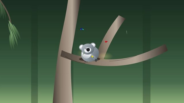Cute Cartoon Koala Sitting on Tree Branch Motion Graphic