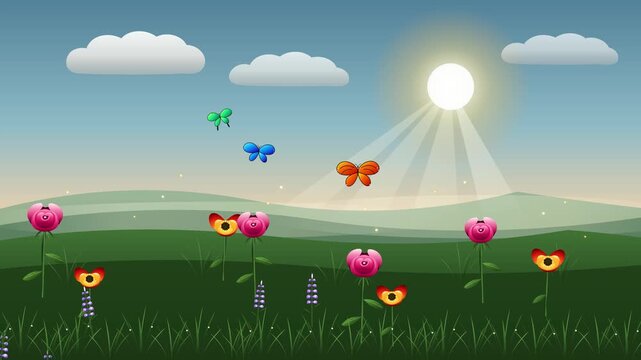 Abstract Floral Garden Animation with Glowing Sunbeams