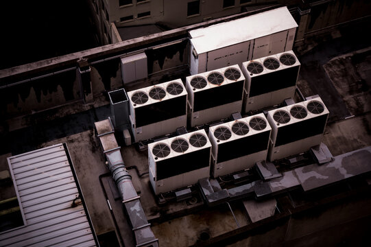 Building rooftop with airconditioning units