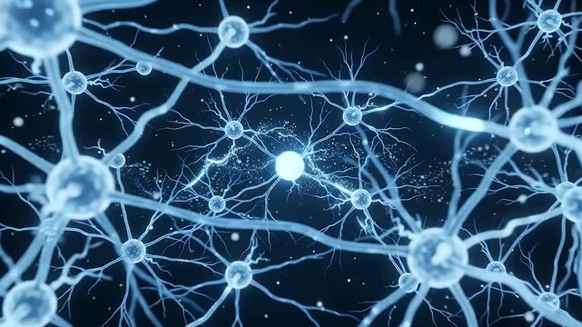 Glowing Neurons Transmitting Electrical Impulses in the Human Brain
