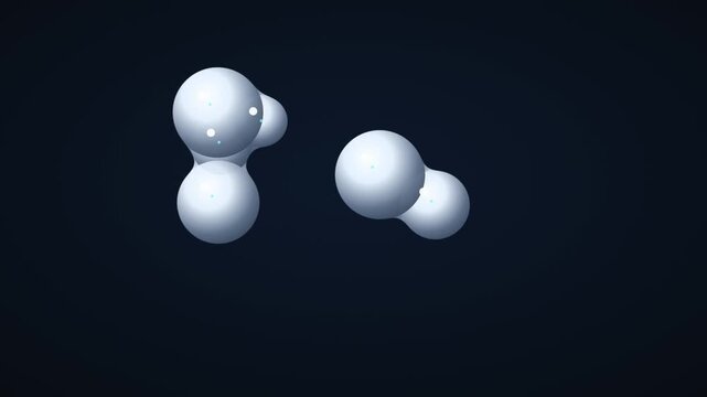 Abstract white metaballs merging dividing in fluid motion against dark background, for digital connectivity, cellular division, molecular science, chemical reactions, modern