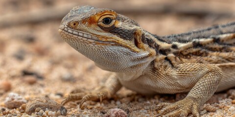 Fototapeta premium Desert creatures like lizards and snakes, clear focus, neutral background, naturalistic detail