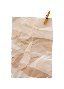 old paper sheet with pushpin isolated on white
