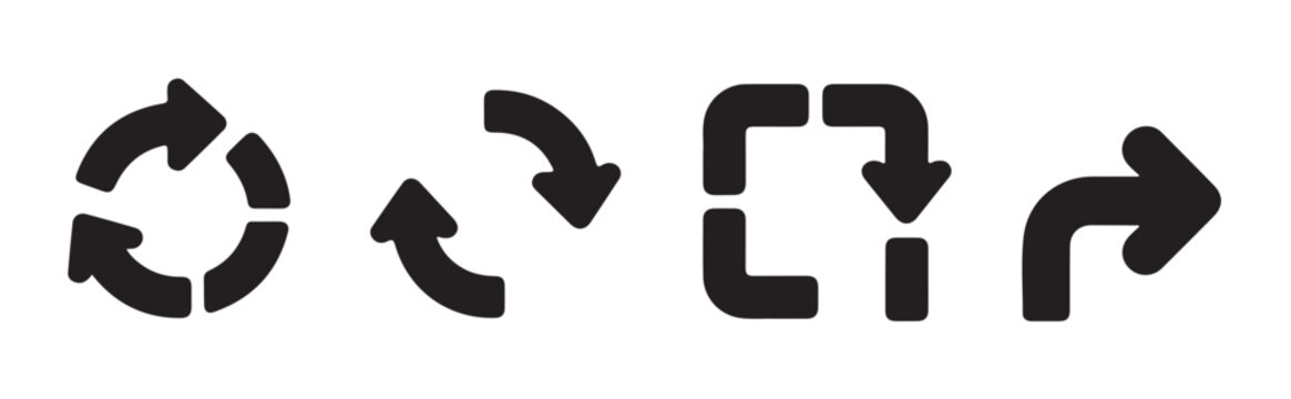 Bold black refresh and redirection arrow symbols for mobile application development and website navigation.
