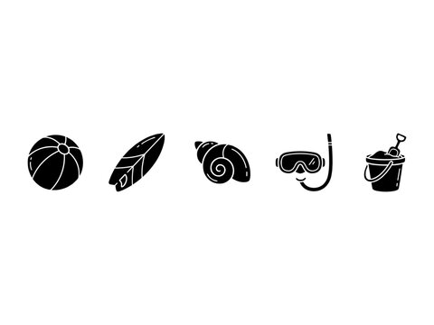 Summer Beach Icon Set with Surfboard and Snorkel Gear