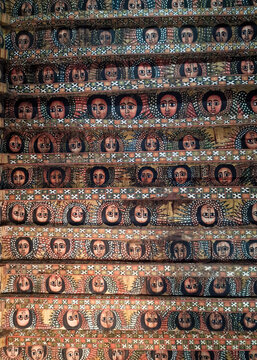 Interior of Debre Birhan Selassie, best-preserved church of the Gondarine period, renowned for its magnificent murals