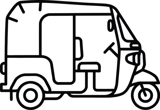 Auto rickshaw side view line art vector illustration