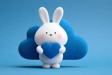 Fototapeta premium a white rabbit holding a blue heart in its paws