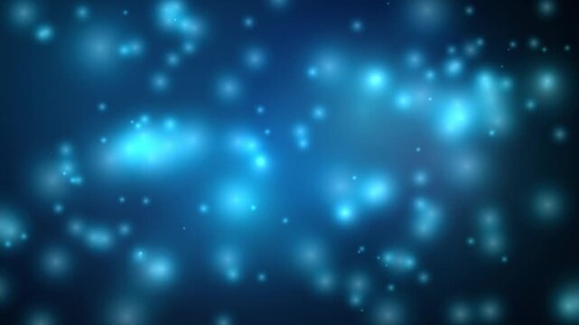 Abstract blue background with glowing light particles and bokeh effect, creating a magical and ethereal atmosphere for various design projects