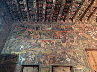 Interior of Debre Birhan Selassie, best-preserved church of the Gondarine period, renowned for its magnificent murals © Janos