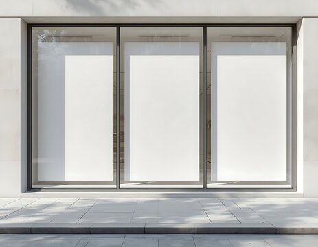 A storefront with three large glass windows presents a blank canvas for commercial displays advertising architecture building contemporary display facade