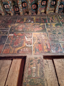 Interior of Debre Birhan Selassie, best-preserved church of the Gondarine period, renowned for its magnificent murals