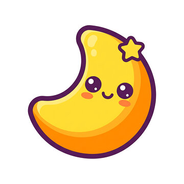 Cute kawaii crescent moon character with a smiling face and star