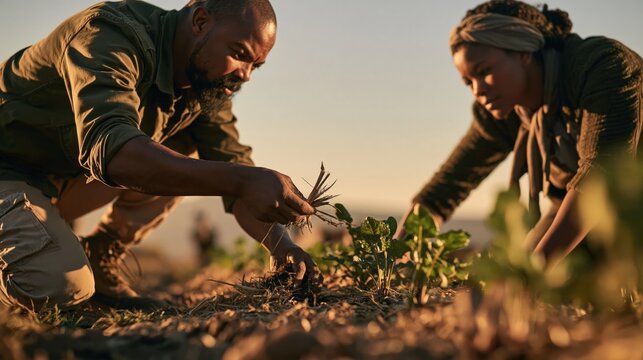 Agricultural Adviser Explaining Mulch Use in a Dry Field