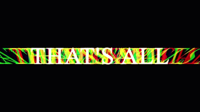 Distorted glitch text overlay that's all appears and fades out on dark background with motion effect.