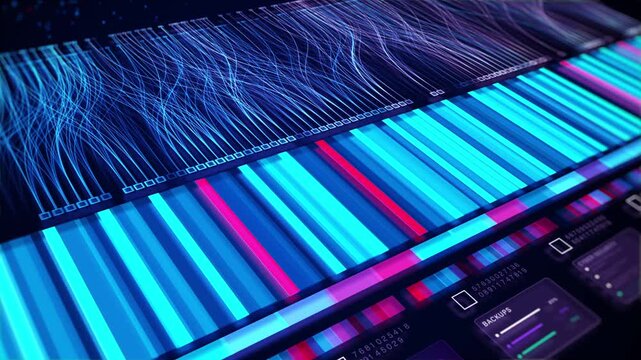 Abstract Data Visualization, Flowing Digital Lines Analytics On A Futuristic Interface, Big Data Analytics, Artificial Intelligence Technology Abstract Background