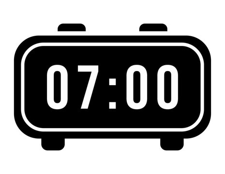 Digital alarm clock showing 07 00 time in black and white isolated on white background