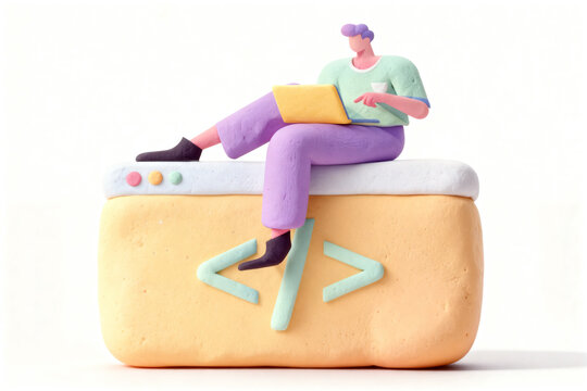 3D illustration of a programmer coding and developing software
