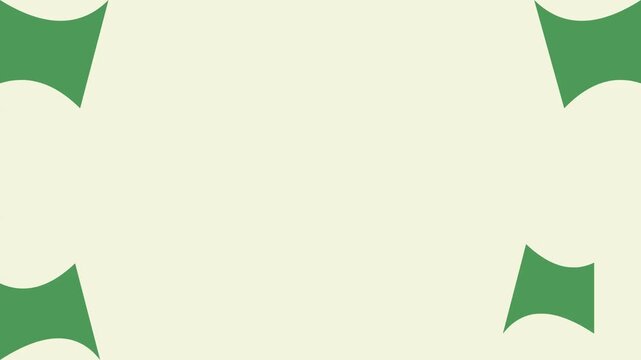Abstract green leaf shaped pieces moving and mirroring on a pale cream background, geometric nature animation