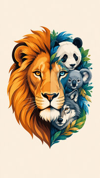Happy World Animal Day Poster With Wild Animals And Nature Elements