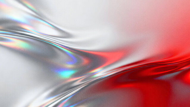 Abstract grainy frosted background with fluid red and white silver chrome waves creating a premium modern presentation backdrop and copy space.