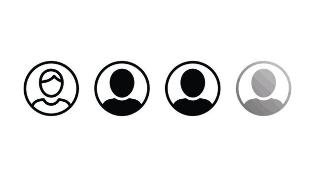 Set of four diverse human avatar icons representing different genders and expressions with simple black and gray line art on a white background for social media and user profile designs