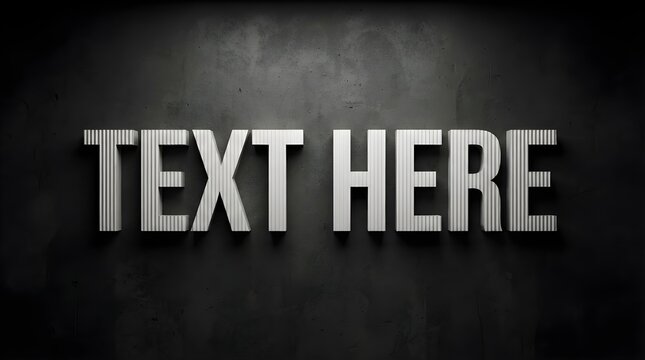 Metallic silver words text here rendered in 3D block letters against a dark