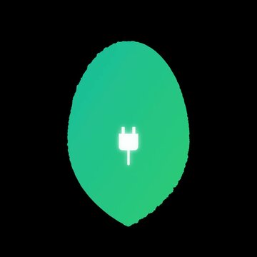 Retro flat design leaf animation featuring glowing power plug icon representing sustainable renewable green energy