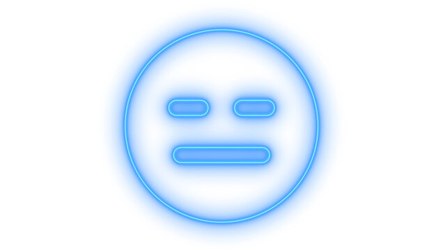 Colorful neon neutral face icon showing an expressionless emotionless mood with a straight mouth and eyes isolated on transparent background vector illustration