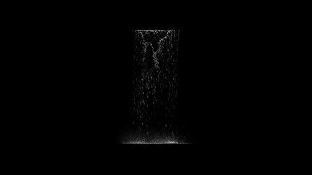 Falling Rain Water Column Splashing Isolated on Black Background