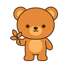 Obraz premium Cute cartoon teddy bear holding a leaf