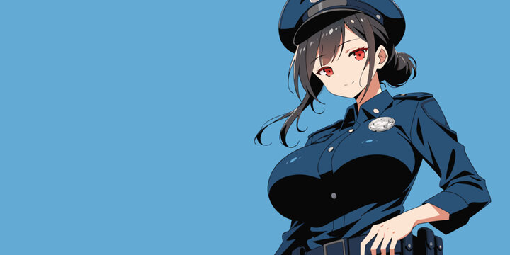 Anime Style Asian Policewoman Character Illustration For Security And Law Enforcement Concepts