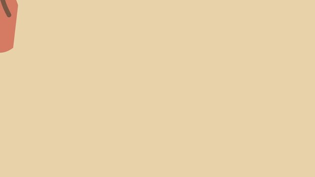 Terracotta colored object with a brown handle partly visible in the top corner of a sand beige background, minimalist animation with copy space