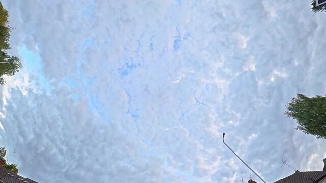 Time Lapse Footage of Sky and Dramatic Clouds over England During Car Drive. Car Roof Mounted Footage with Straight Up Position