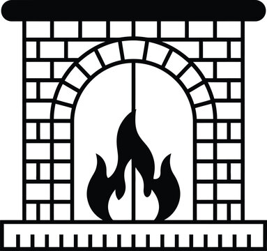 Brick fireplace with burning fire inside arched hearth design cozy home heating