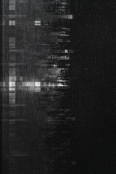 Abstract digital glitch art background with vertical data corruption lines and dark textured noise, tech aesthetic