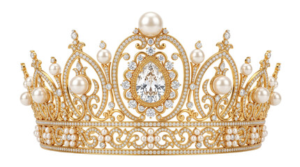 Pear-cut diamond and pearl gold isolated on transparent background © Sarkar