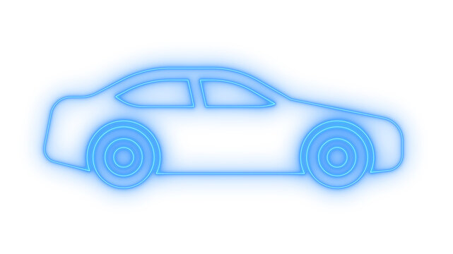 Glowing neon car icon isolated on transparent background. Automobile symbol. Vehicle transportation. Drive and traffic sign. Auto service logo.