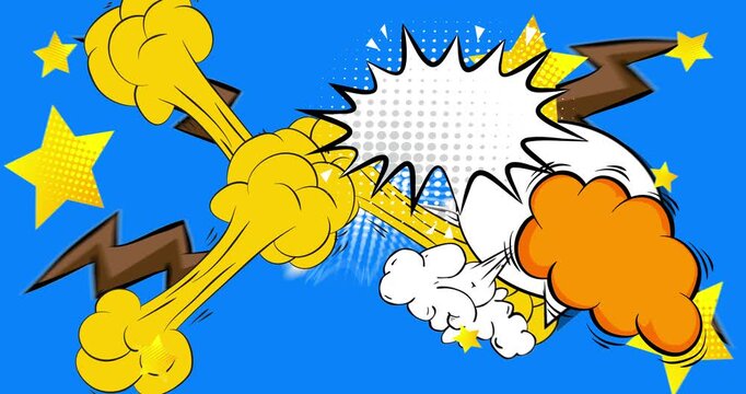 Cartoon background animation, comic book backdrop video. Retro comics pop art design.