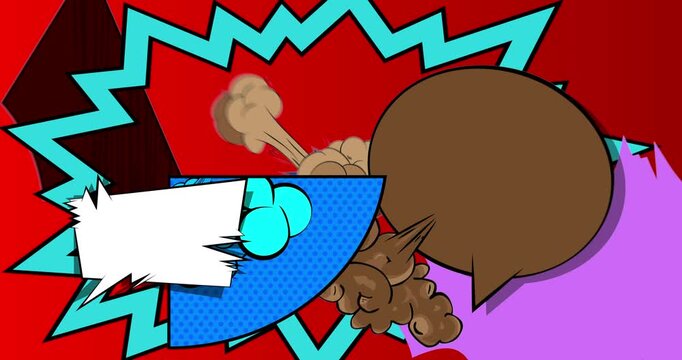 Cartoon background animation, comic book backdrop video. Retro comics pop art design.
