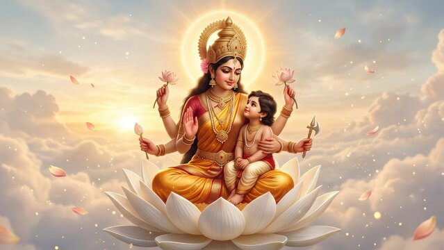 Navratri Maa Skandamata Mother and Child Devotional Portrait