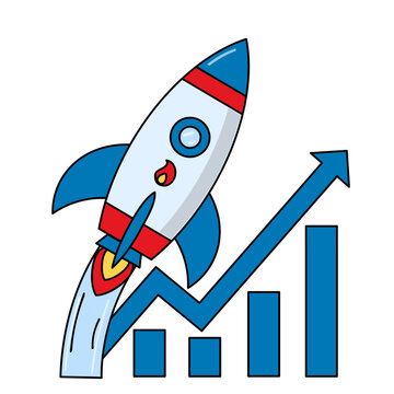 Business Rocket Launching Upward with Financial Bar Chart and Arrow