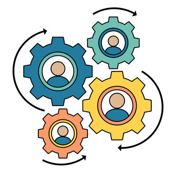 Teamwork Concept with Gears and Human Profiles in Motion
