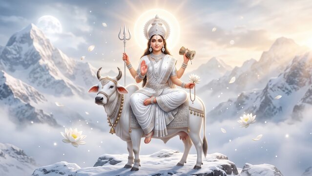 Maa Mahagauri with White Bull in Radiant Himalayan Light